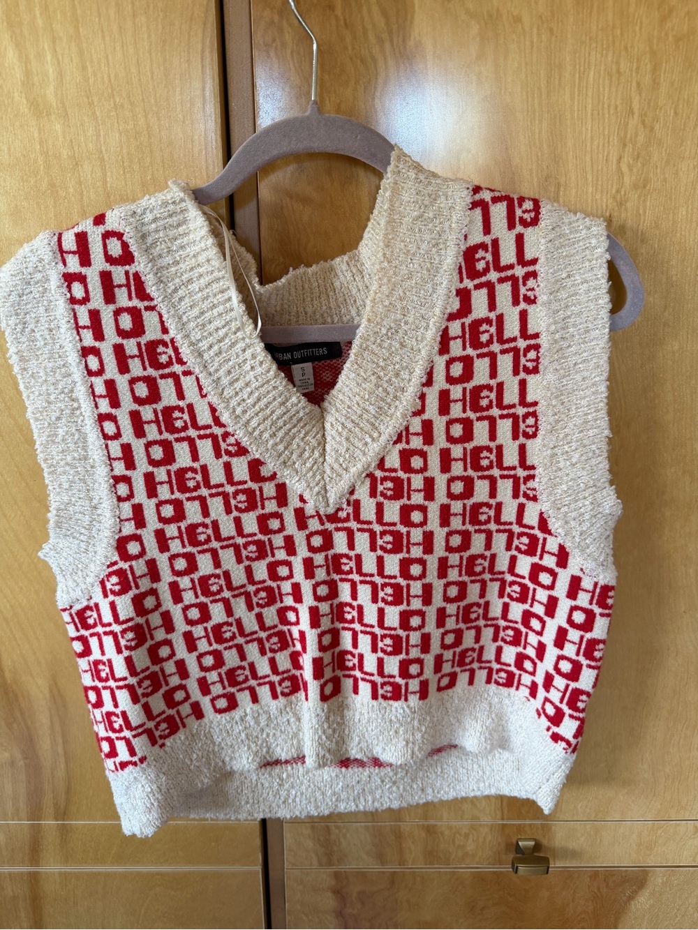 Urban Outfitters Cream & Red Knit Sweater Vest with Pattern